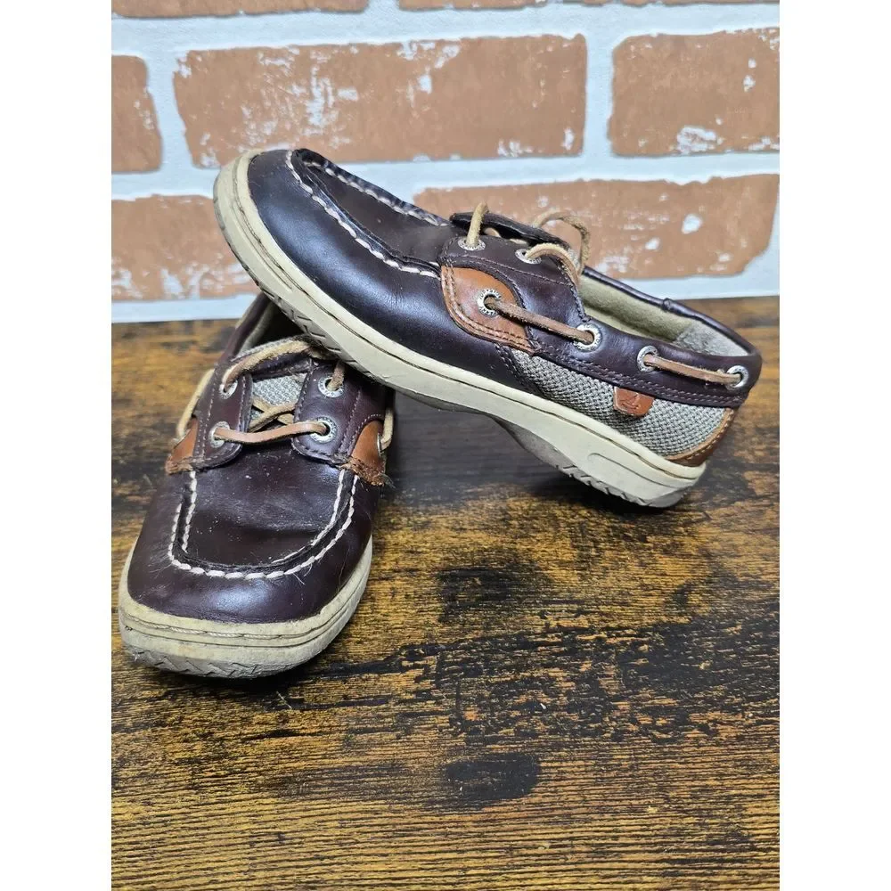 Sperry Top Sider Children's Boys Sz 12 W Boat Shoes Brown Leather /Mesh Slip On